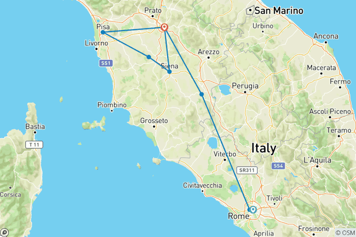 Carte du circuit Authentic Luxury Italy : un voyage élégant à travers Rome et les collines toscanes