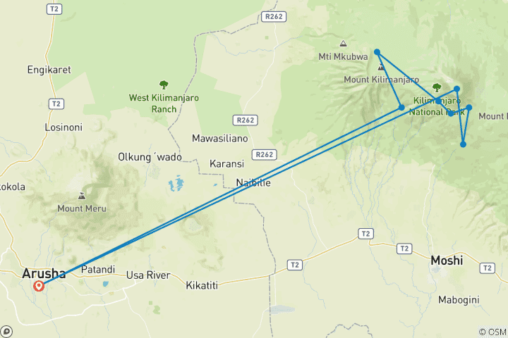 Map of 7 Days Mt. Kilimanjaro Via Machame Route ( Kilimanjaro Trek Tours )