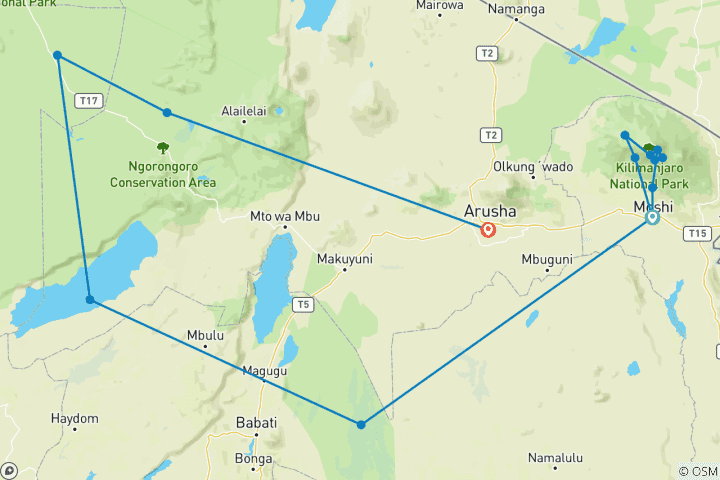 Map of Kilimanjaro Trek, and Bespoke Safari With Zanzibar Option (Flights & accommodation can be arranged for anyone wanting to add that on)