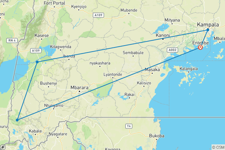 Kaart van Ervaar Oeganda Gorilla's, Chimpansees, Big 5 & Grote Katten (Exclusief privé)