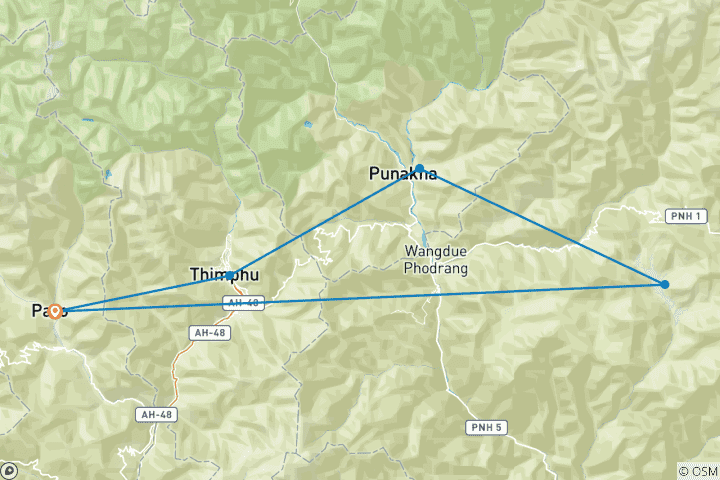 Map of Tailor-Made Best Bhutan Tour with Daily Departure & Private Guide