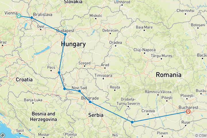 Karte von Romantische Donau: Von Wien nach Turnu Magurele (Bukarest) mit MS Fidelio