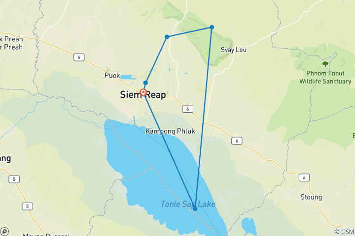 Carte du circuit Angkor Vélo, Trek, kayak