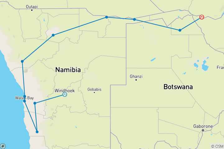 Map of From Namibia to Botswana and Zimbabwe