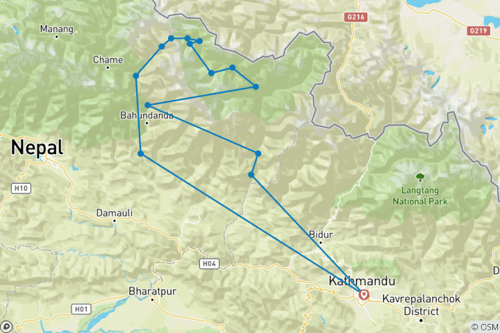 Mapa de Excursionismo por el circuito del Manaslu