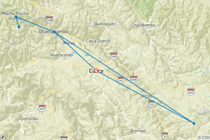 Map of Machu Picchu - Ausangate to Rainbow Mountain Trek 4 Days.