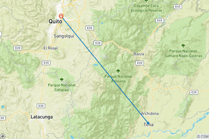 Mapa de Ecuador chamán y espiritual circuito de 3 días