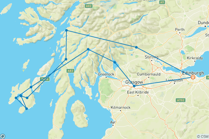 Carte du circuit 5 jours d'excursion dans l'île d'Islay