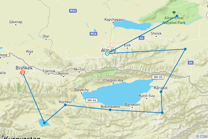 Map of Kazakhstan to Kyrgyzstan Adventure 12D/11N