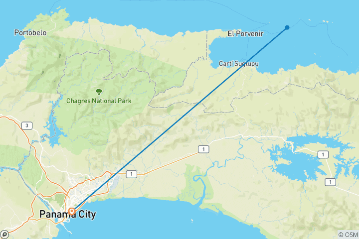 Map of San Blas Yanis Island Budget Experience 4D/3N