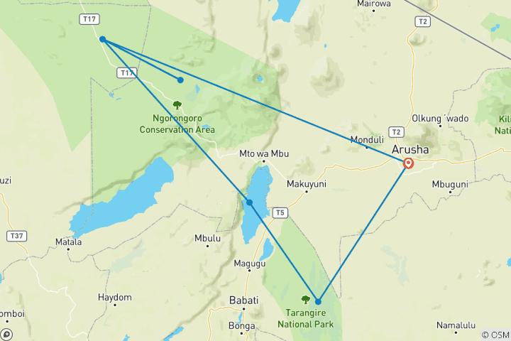 Mapa de Safari de 7 días por el Serengeti, Tanzania