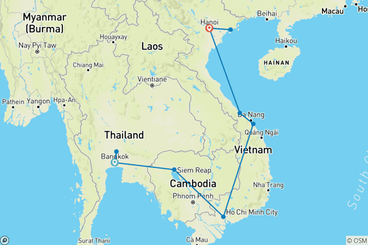 Carte du circuit Circuit sur mesure en Thaïlande, au Cambodge et au Vietnam, départ quotidien et guide privé