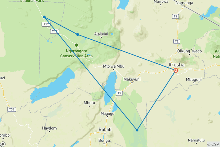 Map of 4 Days Joining Group Safari in Tanzania With Serengeti