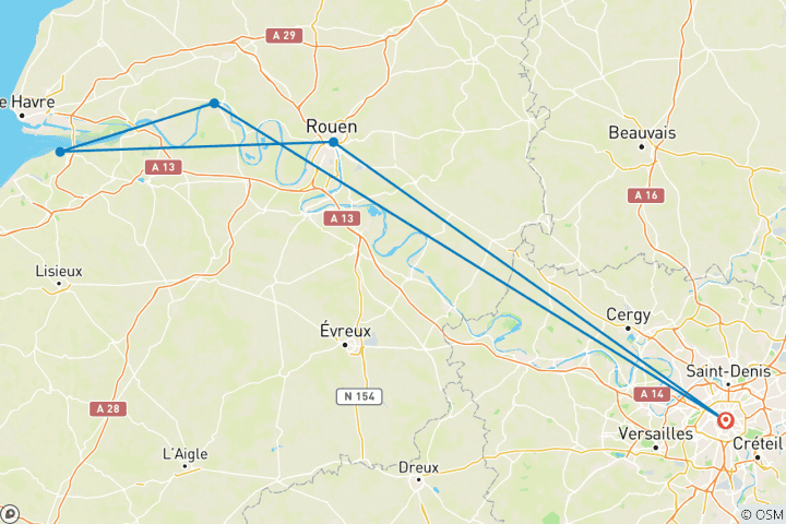 Carte du circuit Nouvel An parisien sur la Seine - croisière de port à port