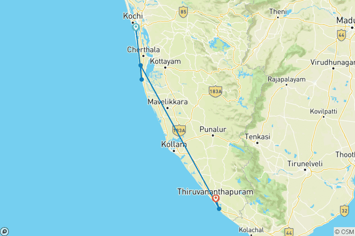 Map of Sandy Shores and Serenity: A Kerala Coastal Expedition