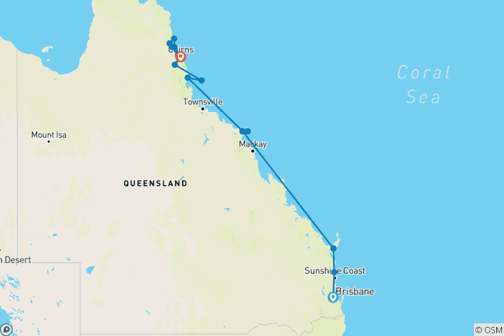 Karte von Brisbane zur Daintree Entdeckungsreise