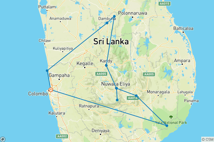 Carte du circuit Meilleur circuit sur mesure au Sri Lanka, départ quotidien et guide privé