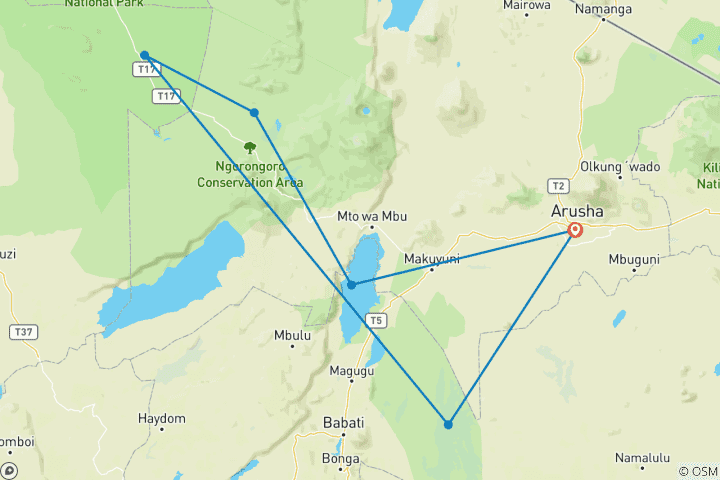 Map of 6 Days Serengeti Joining Group Safari classic lodge