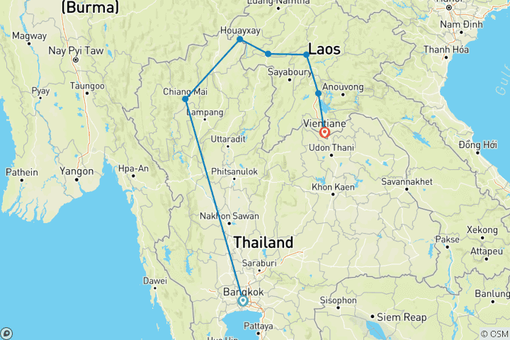 Map of Thailand & Laos Adventure (7 destinations)