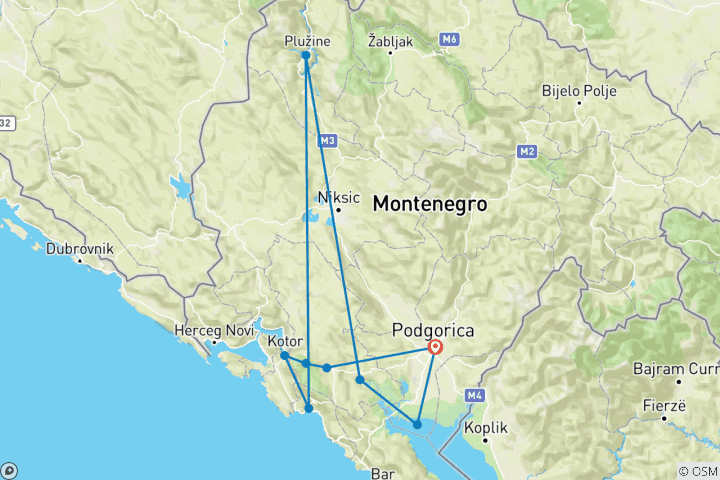 Carte du circuit Les beautés du Monténégro 5 jours/4 nuits