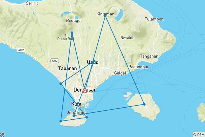 Carte du circuit L'ultime aventure de 8 jours à Bali : Nusa Penida, temples, balançoires, rafting et cours de cuisine