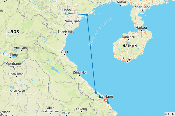 Mapa de Aventura en el norte de Vietnam 8D7N - Hanoi a Hoi An