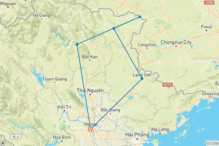 Karte von Ba Be See und Ban Gioc Wasserfall Entdeckungreise - 4 Tage, 3 Nächte