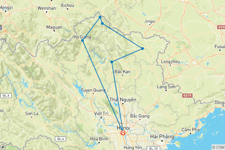 Map of Ha Giang and Ba Be Lake 5 days 4 nights