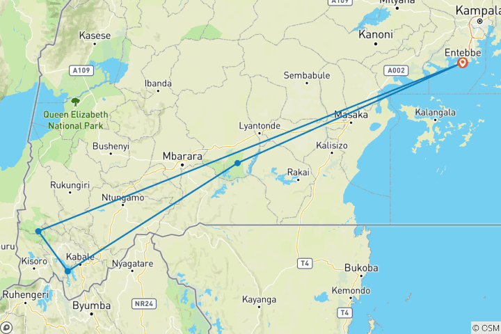 Carte du circuit Budget de groupe pour un safari en camping en Ouganda