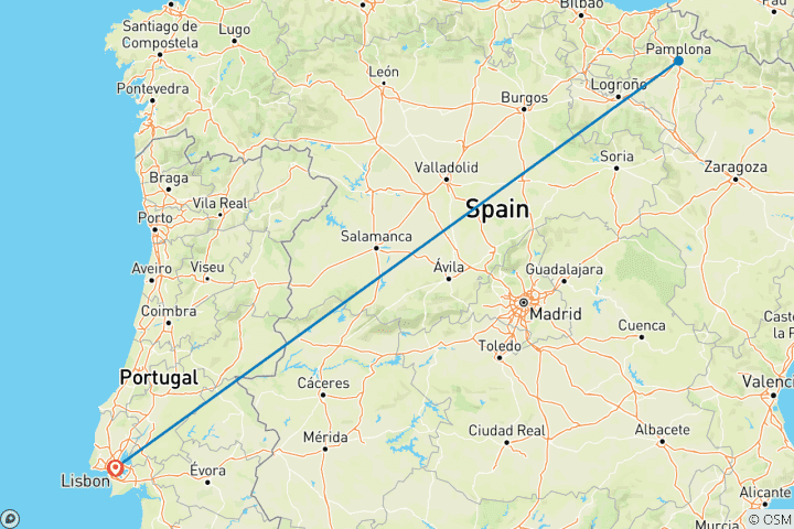 Carte du circuit La course des taureaux de San Fermin : Cérémonie d'ouverture depuis Lisbonne