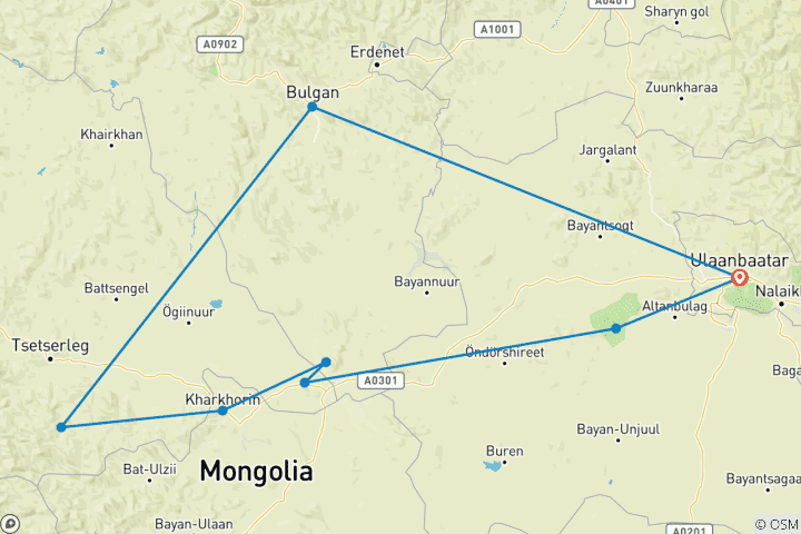 Map of Essence of Mongolia - 7 Days