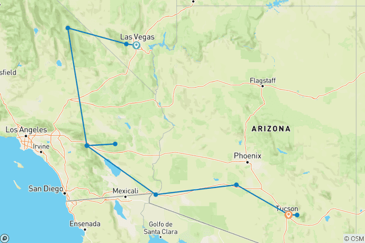 Map of America's Great Desert National Parks (End Tucson, 10 Days)