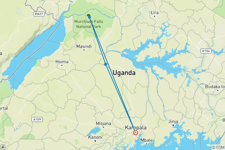Carte du circuit 5 jours de safari à Murchison avec trekking pour les chimpanzés