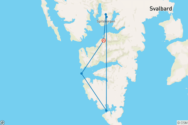 Carte du circuit Ouest du Svalbard (11 jours)
