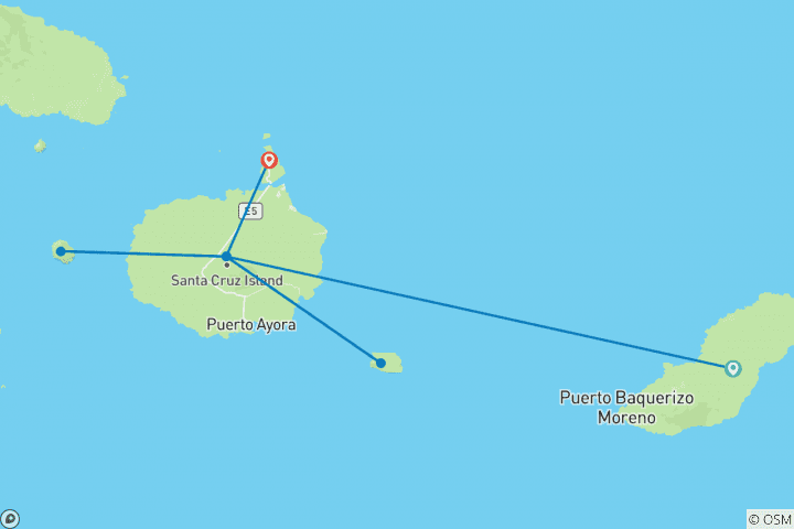 Kaart van 7-daagse reis / San Cristobal & Santa Cruz op de Galápagos Eilanden