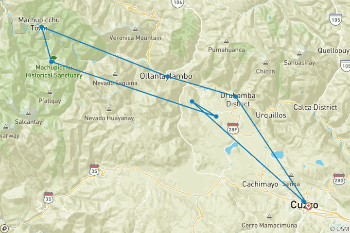 Map of 6 days Luxury in Cusco & Machu Picchu