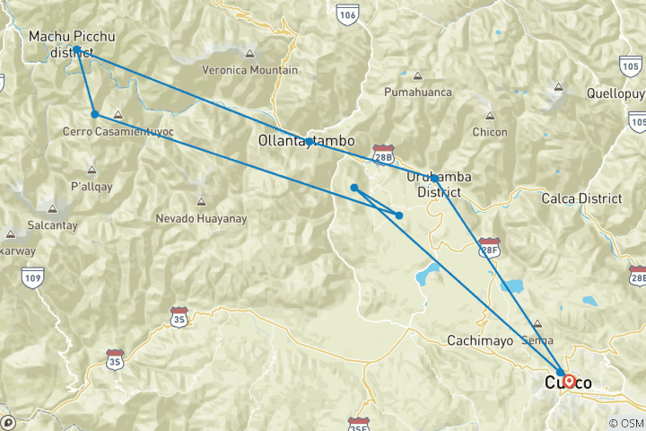 Mapa de 6 días de lujo en Cusco y Machu Picchu