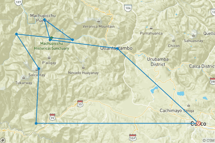 Map of Unforgettable Adventure in the Andes: 5 Day Salkantay Trek to Machu Picchu