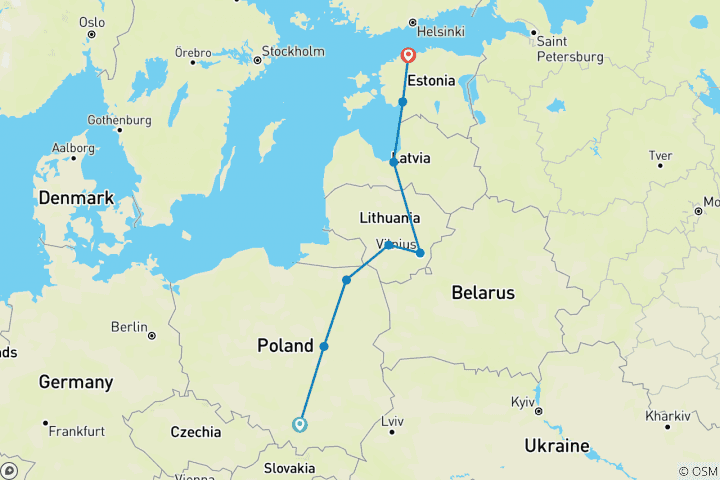 Map of Poland and Baltic Discovery - 13 days