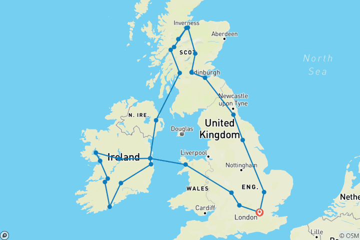 Carte du circuit Le Royaume-Uni et l’Irlande en profondeur
