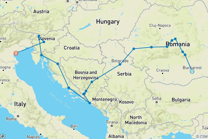 Carte du circuit Des Balkans étonnants (20 destinations)