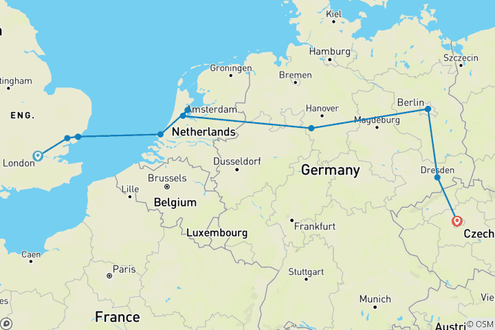 Map of European Journey (10 destinations)