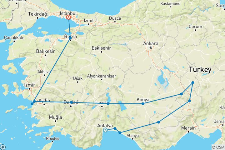 Mapa de La vuelta a Turquía (including Selcuk)