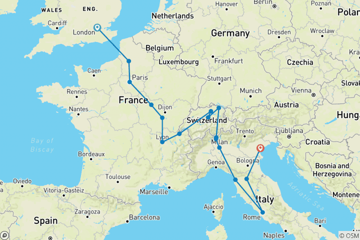 Karte von Spektakuläres Europa bis Venedig (17 Destinationen)