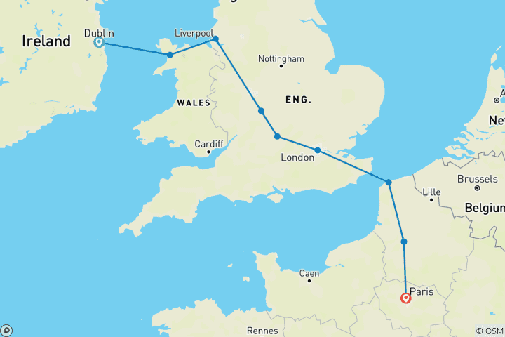 Karte von Dublin, Vereinigtes Königreich und Paris Entdeckungsreise