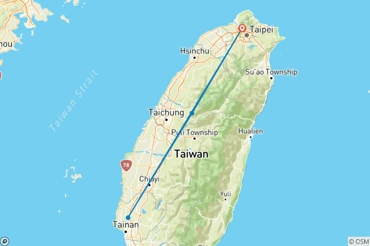 Carte du circuit Circuit sur mesure à Taïwan avec départ quotidien et guide privé