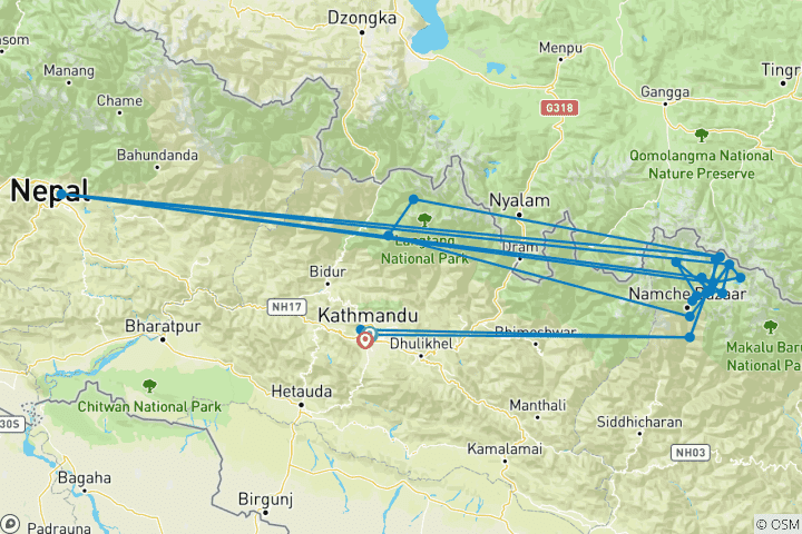 Map of Everest Base Camp Trek (from Kathmandu to Patan)