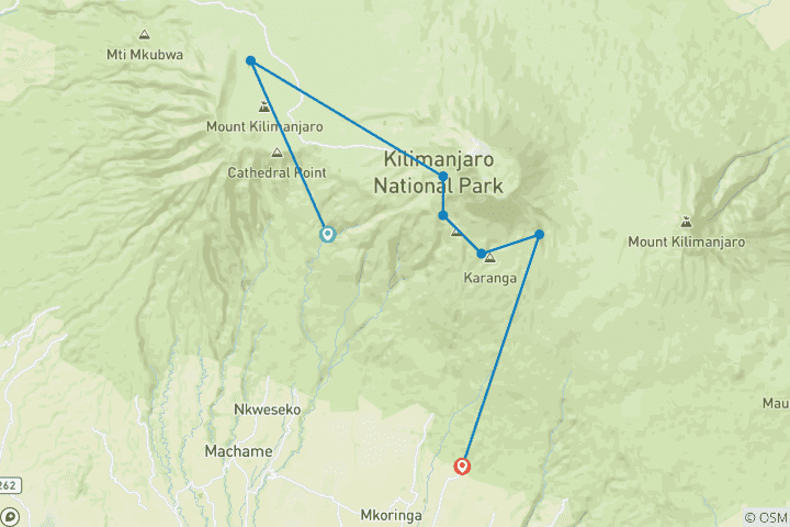 Map of Mount Kilimanjaro-Machame Route 7 Days Trekking.