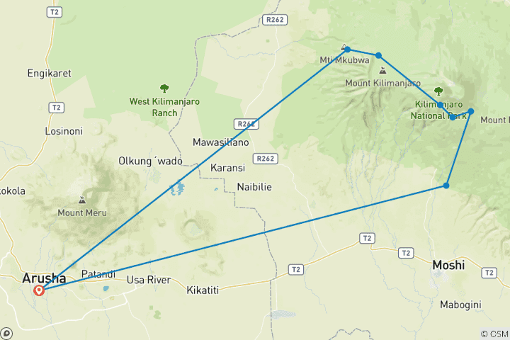 Karte von Kilimandscharo Trekking - Lemosho Route (7 Tage)