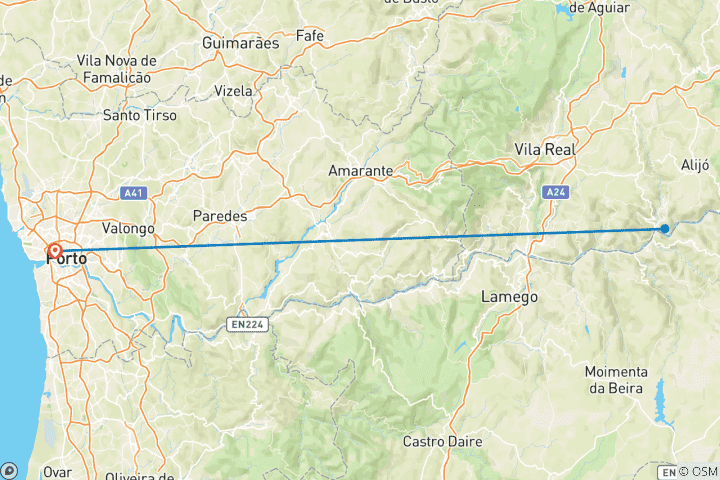 Carte du circuit Les joyaux de Porto et de la vallée du Douro avec une croisière sur le fleuve Douro - 5 jours au Portugal